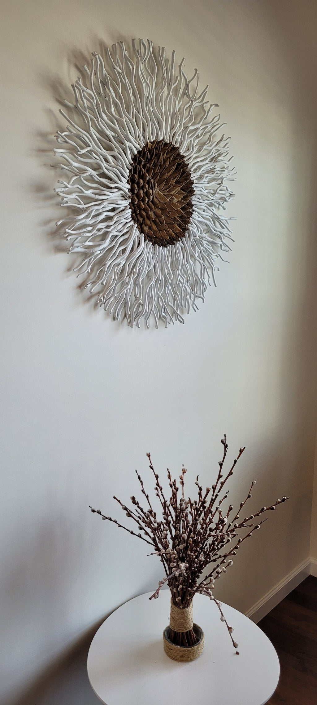 Handmade Mulberry Wall Decor with Bamboo leaf in the center-Round Sunburst Decoration