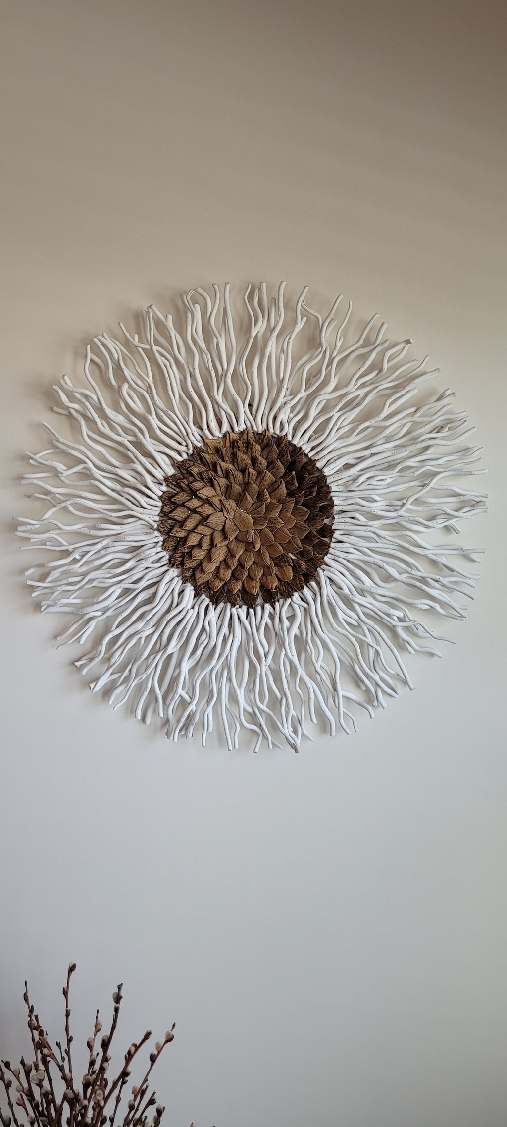 Handmade Mulberry Wall Decor with Bamboo leaf in the center-Round Sunburst Decoration