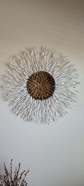 Handmade Mulberry Wall Decor with Bamboo leaf in the center-Round Sunburst Decoration