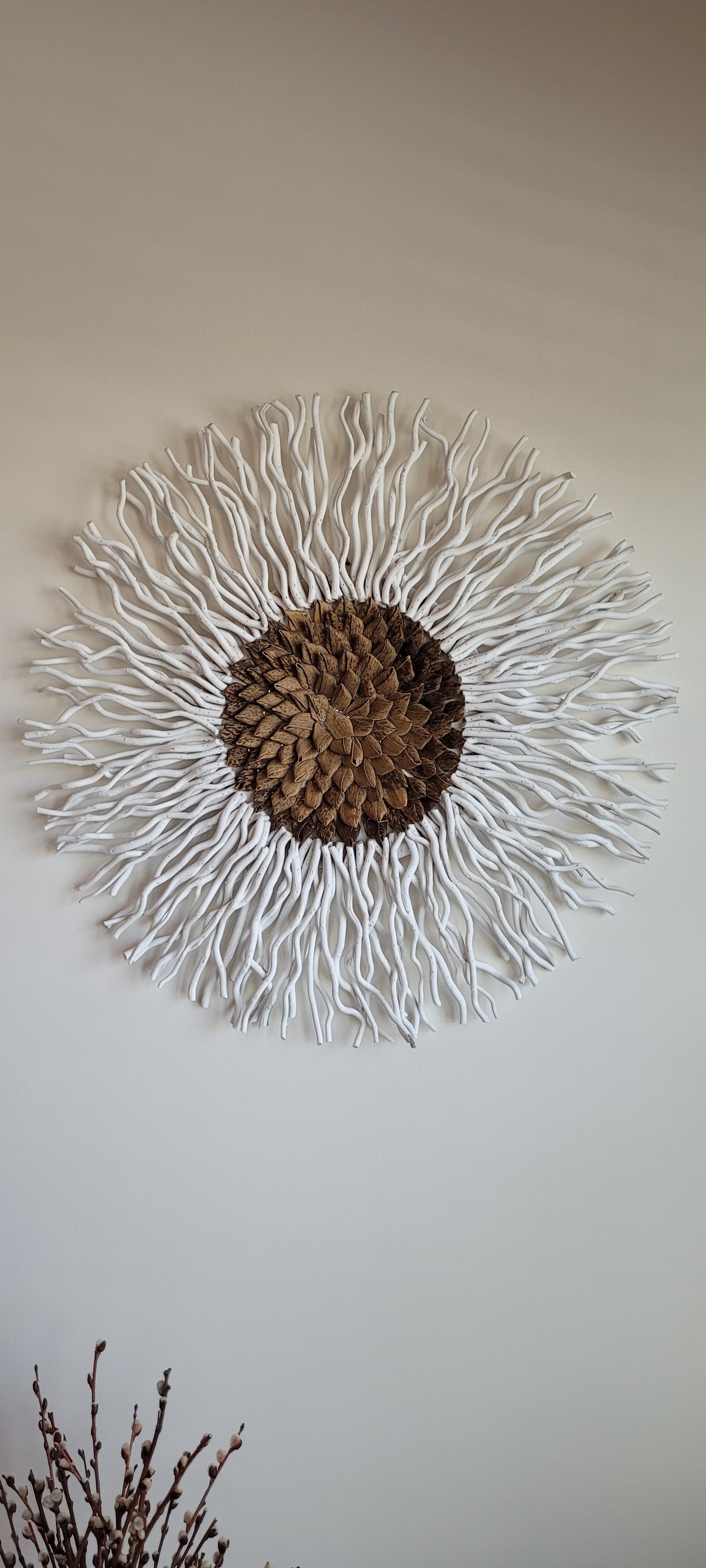 Handmade Mulberry Wall Decor with Bamboo leaf in the center-Round Sunburst Decoration