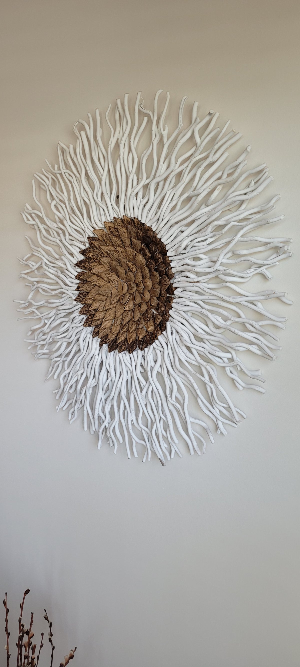 Handmade Mulberry Wall Decor with Bamboo leaf in the center-Round Sunburst Decoration